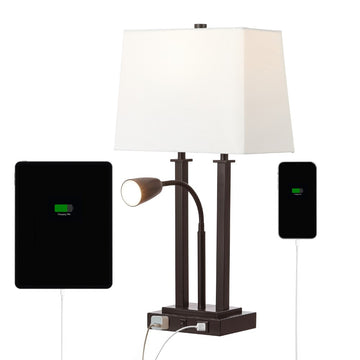 Blaire 23.75" 2-Light Modern Farmhouse Metal LED Table Lamp with USB Charging port - JONATHAN Y